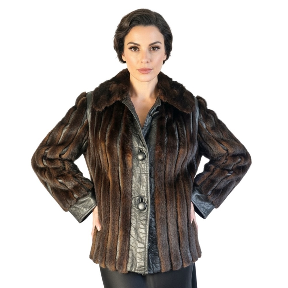 VINTAGE LEATHER JACKET OLD MONEY WINTER COAT LEATHER COAT WITH FUR TRIM SMALL